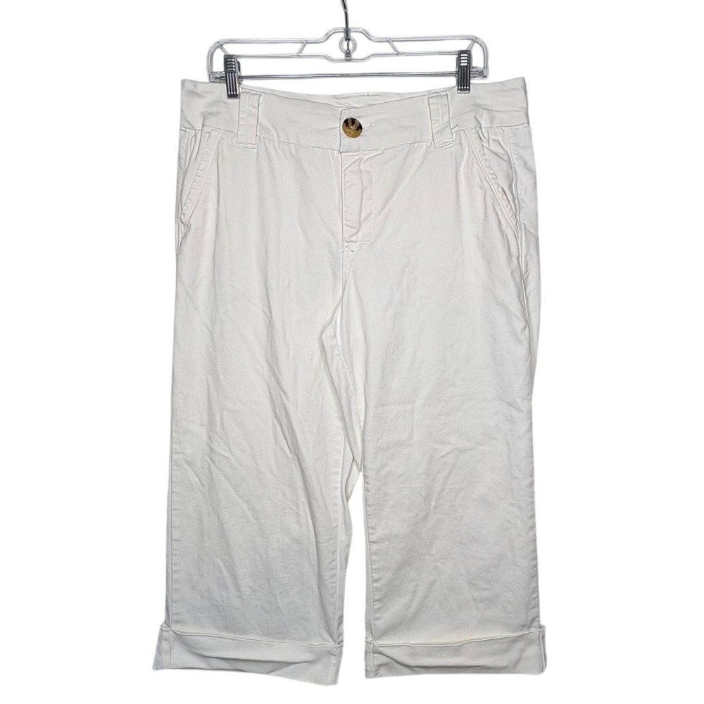 Maurices Crisp White Denim Flex Crop Wide Leg Retro Sailor Capris Pants Size 12